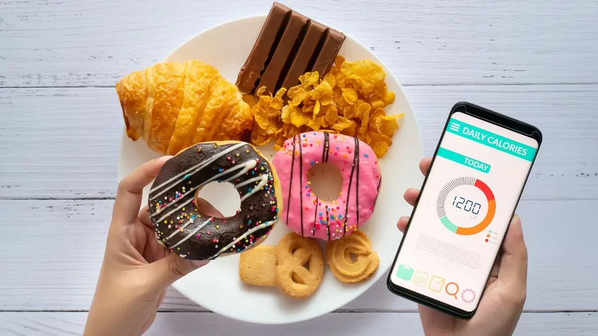 A Plate of Sweets and Croissants With Calorie Tracking App